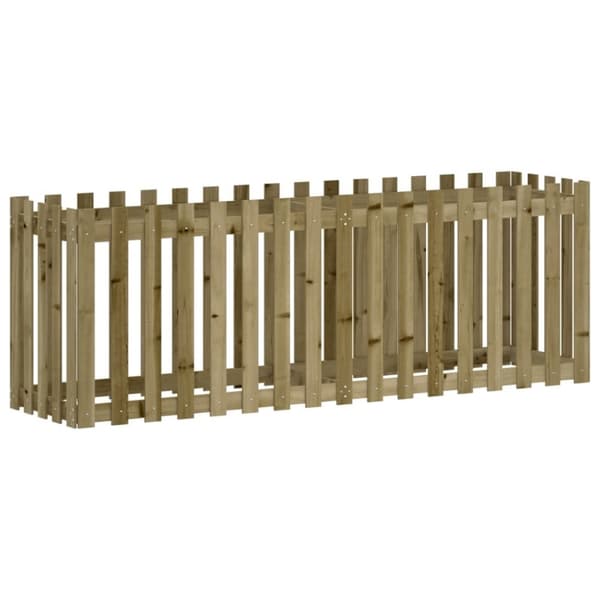 vidaXL Odlingslåda med staket-design 200x50x70 cm impregnerad furu