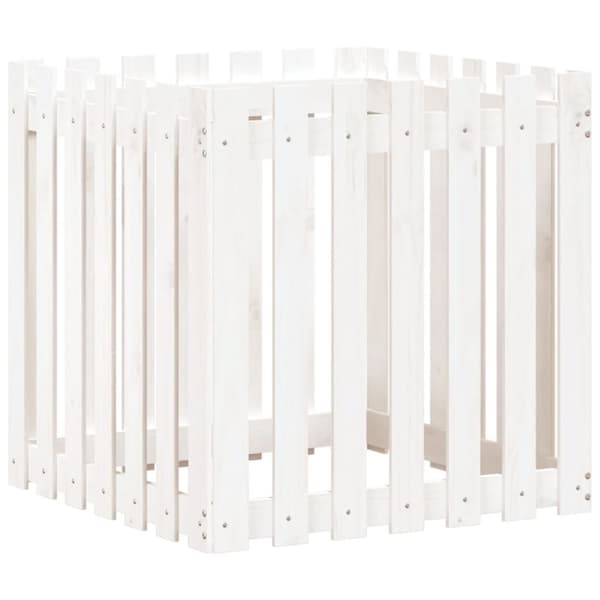 vidaXL Plantekasse med gjerdedesign hvit 70x70x70 cm heltre furu