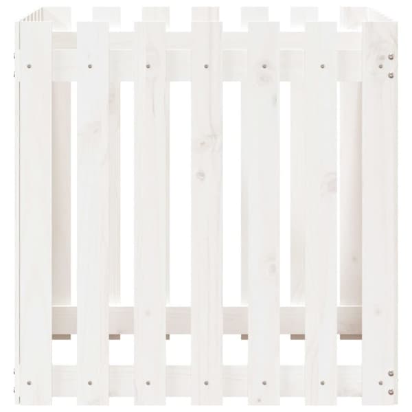 vidaXL Plantekasse med gjerdedesign hvit 70x70x70 cm heltre furu