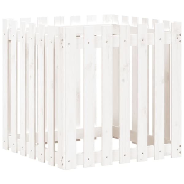 vidaXL Plantekasse med gjerdedesign hvit 70x70x70 cm heltre furu