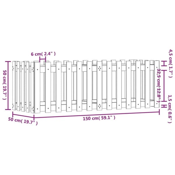 vidaXL Høybed med gjerdedesign 150x50x50 cm heltre douglasgran