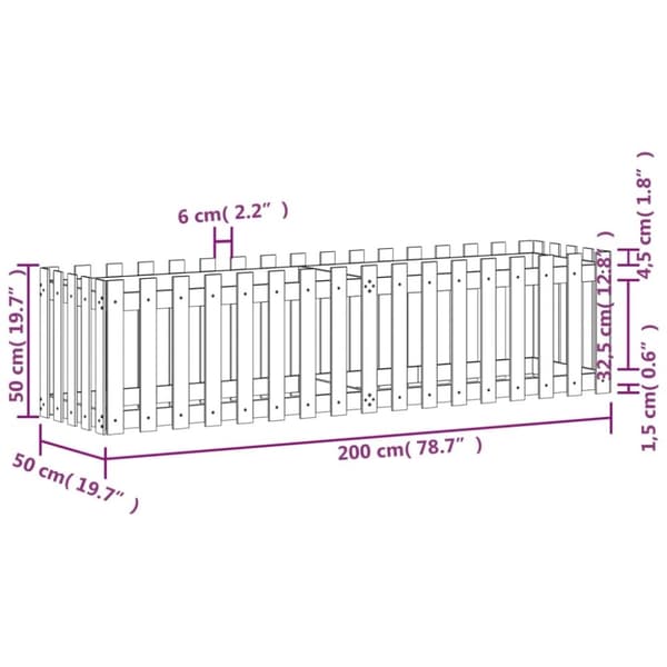 vidaXL højbed med stakitdesign 200x50x50 cm massivt fyrretræ sort