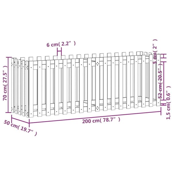 vidaXL Høybed med gjerdedesign 200x50x70 cm heltre furu