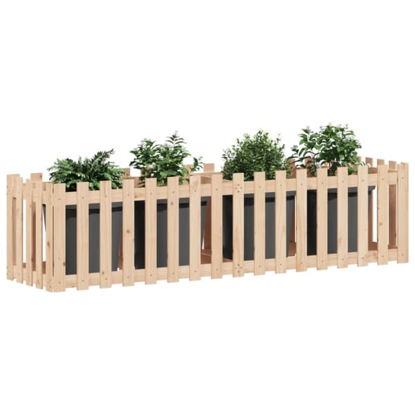 vidaXL Odlingslåda med staket-design 200x50x50 cm massiv furu