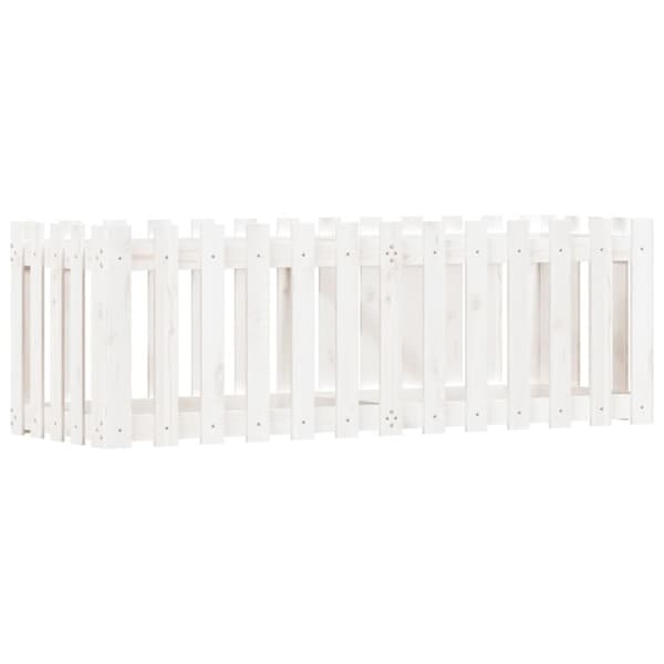 vidaXL Odlingslåda med staket-design vit 150x50x50 cm massiv furu