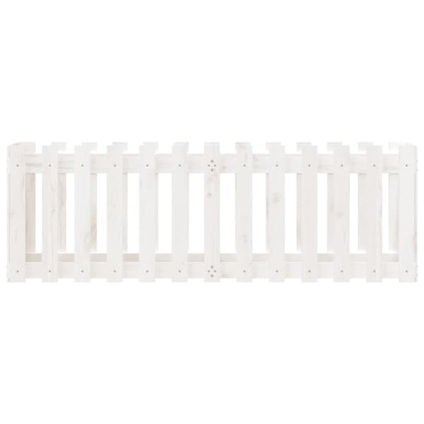 vidaXL Odlingslåda med staket-design vit 150x50x50 cm massiv furu