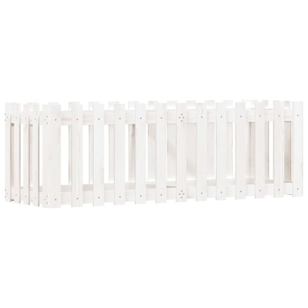 vidaXL Odlingslåda med staket-design vit 150x50x50 cm massiv furu