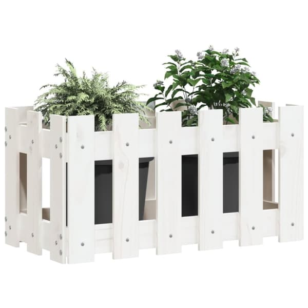 vidaXL Plantekasse med gjerdedesign hvit 60x30x30 cm heltre furu
