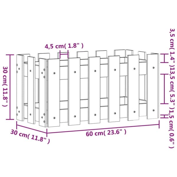 vidaXL Plantekasse med gjerdedesign hvit 60x30x30 cm heltre furu