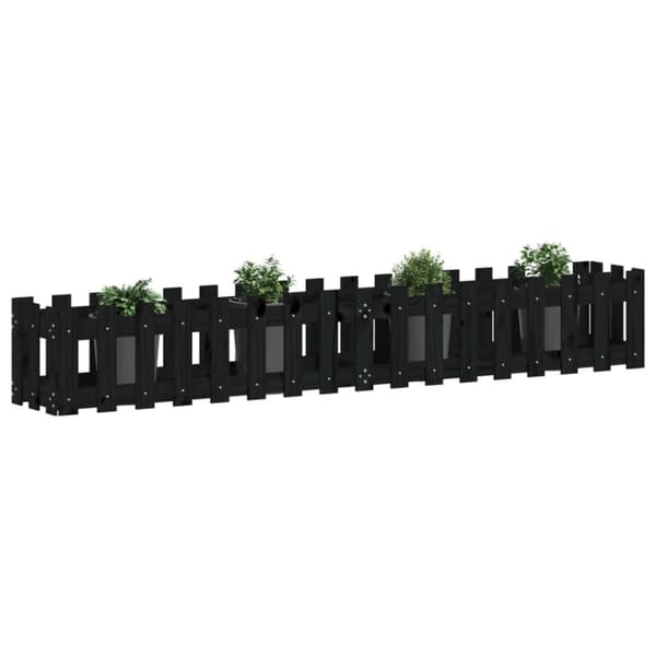 vidaXL Høybed med gjerdedesign svart 200x30x30 cm heltre furu
