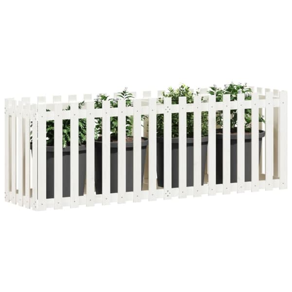 vidaXL Høybed med gjerdedesign hvit 200x50x70 cm heltre furu