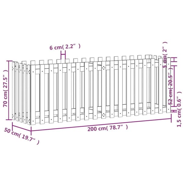 vidaXL Høybed med gjerdedesign hvit 200x50x70 cm heltre furu