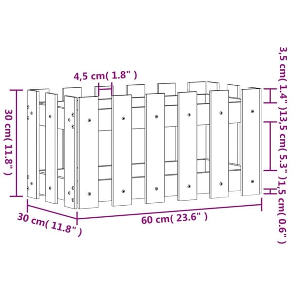 vidaXL plantekasse med stakitdesign 60x30x30 cm massivt douglasgran