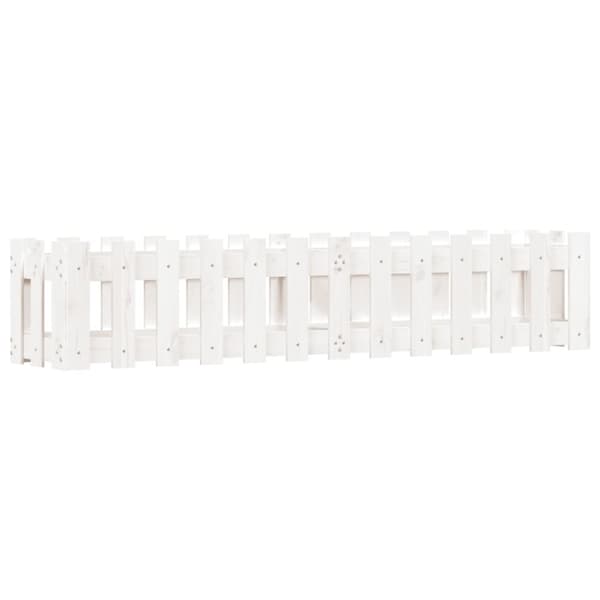 vidaXL Odlingslåda med staket-design vit 150x30x30 cm massiv furu