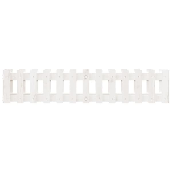 vidaXL Odlingslåda med staket-design vit 150x30x30 cm massiv furu