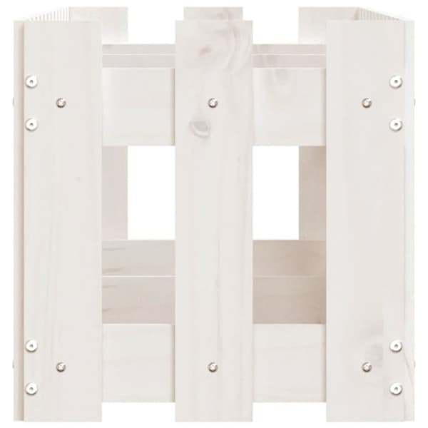 vidaXL Odlingslåda med staket-design vit 150x30x30 cm massiv furu