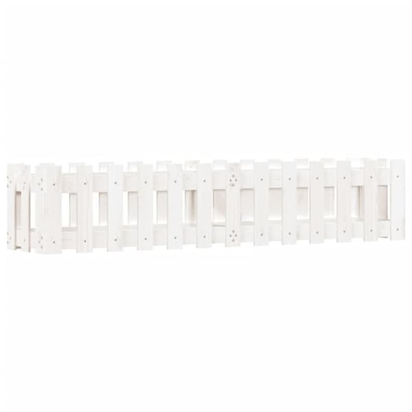 vidaXL Odlingslåda med staket-design vit 150x30x30 cm massiv furu