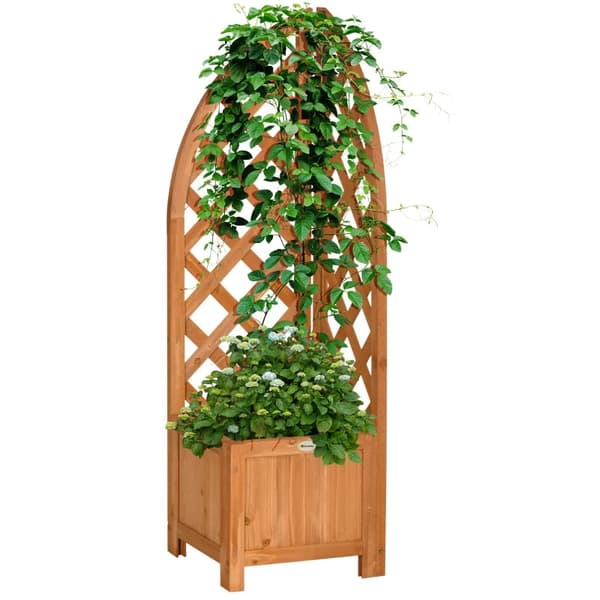 Rootz plantekasse med hjørneespalier - Drænåbning - Vejrbestandig - Naturligt træ - Brun - 32 x 32 x 108 cm
