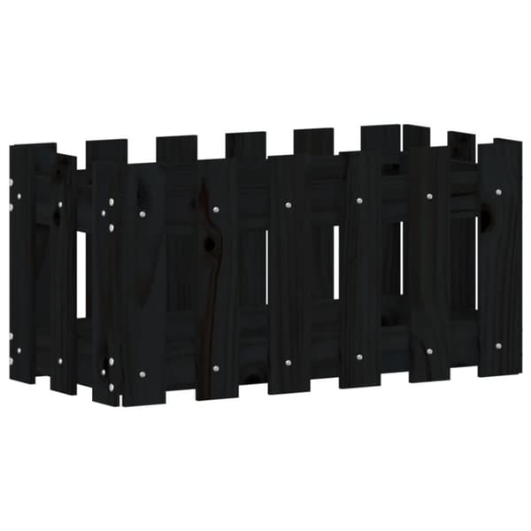 vidaXL Odlingslåda med staket-design svart 60x30x30 cm massiv furu