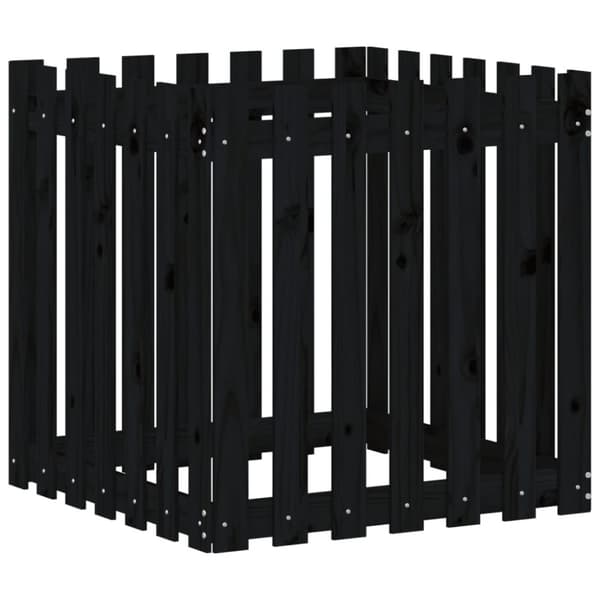 vidaXL Plantekasse med gjerdedesign svart 70x70x70 cm heltre furu