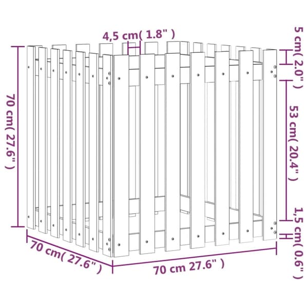 vidaXL Plantekasse med gjerdedesign svart 70x70x70 cm heltre furu