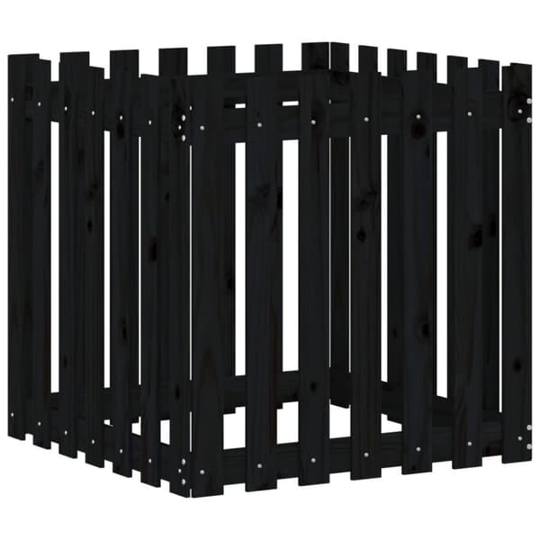 vidaXL Plantekasse med gjerdedesign svart 70x70x70 cm heltre furu