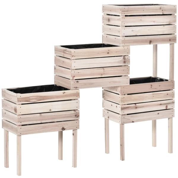 Rootz 4-delt højbed - Plantekasse - Plantekasse - Lavet af træ - 4 kombinationstilstande i haven og altanen - Naturlig - 50 x 30 x 60 cm