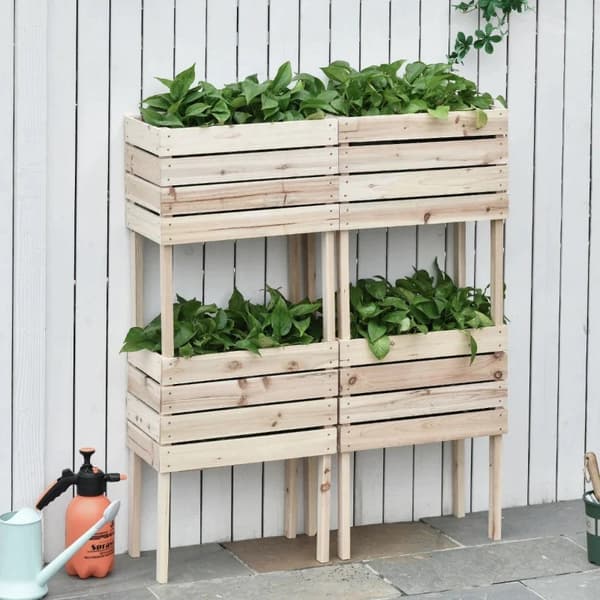 Rootz 4-delt højbed - Plantekasse - Plantekasse - Lavet af træ - 4 kombinationstilstande i haven og altanen - Naturlig - 50 x 30 x 60 cm