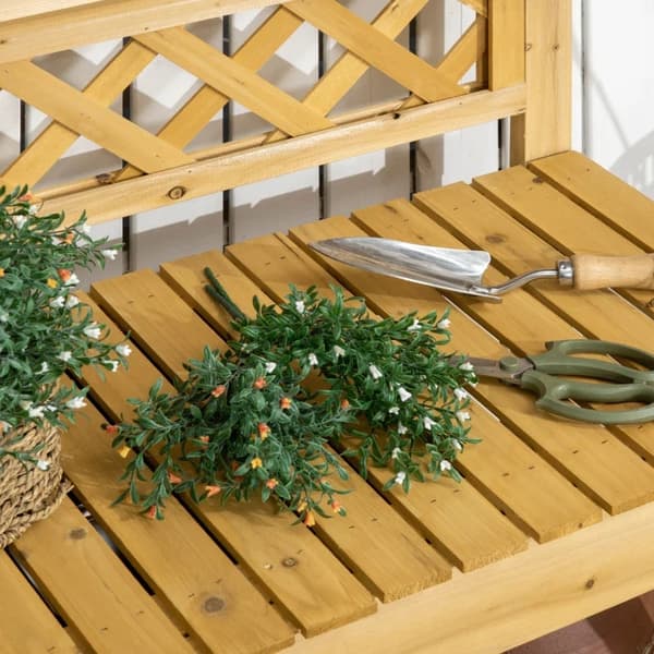 Rootz Havearbejdsbord - Integreret vask i rustfrit stål - 2 hylder - Massivt træ - Brun - 92 x 45 x 120 cm