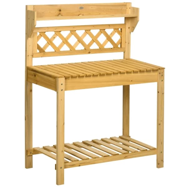 Rootz Havearbejdsbord - Integreret vask i rustfrit stål - 2 hylder - Massivt træ - Brun - 92 x 45 x 120 cm