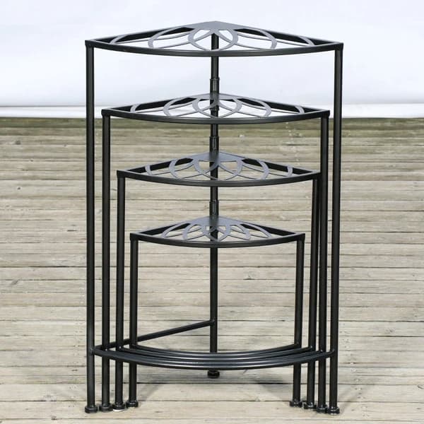 Rootz Blomstrappa - Växthylla - 4-vånings växttrappa - Blomsterställ - Vintage - Balkong - Trädgård - Svart - 57L x 55W x 63H cm