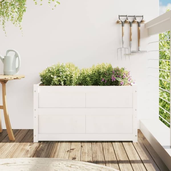 vidaXL Odlingslåda 90x50x50 cm vit massiv furu