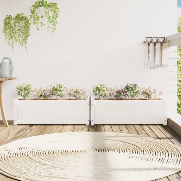 vidaXL Plantekasser 2 stk hvit heltre furu