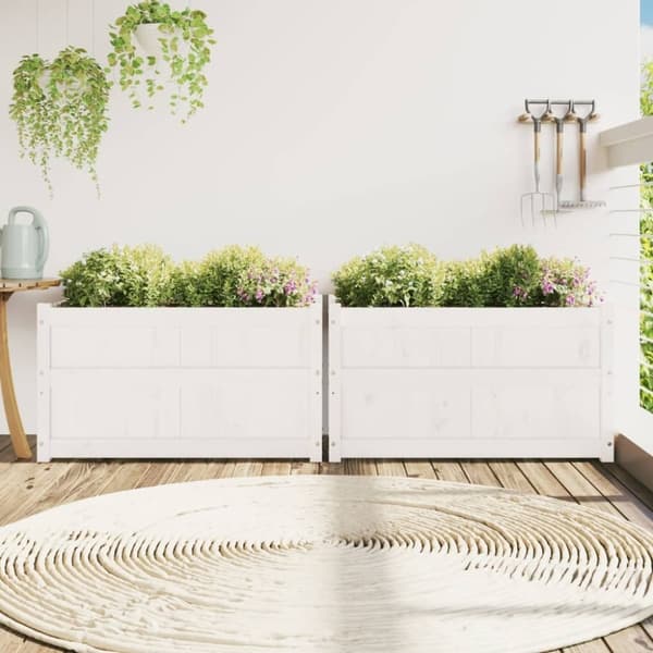 vidaXL Plantekasser 2 stk hvit heltre furu