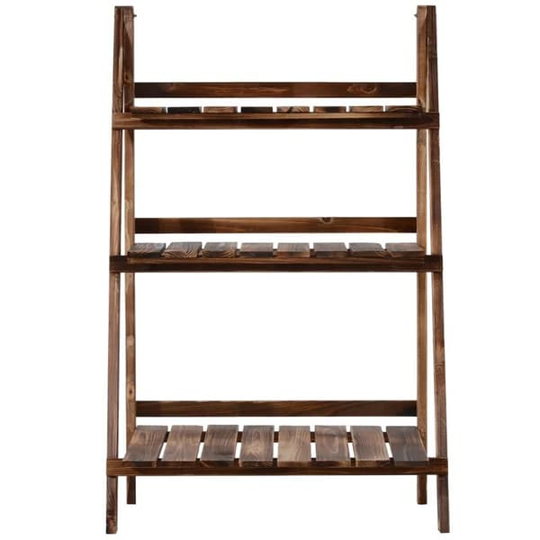 Rootz Plant Ladder - Flower Shelf - Plant Stairs - Flower Bench - Flower Stand - 3-tier - Fir Wood - Dark Brown - 60 X 37 X 93 Cm