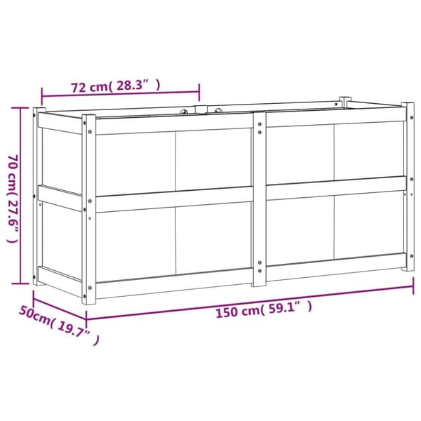 vidaXL Odlingslåda 150x50x70 cm massiv furu