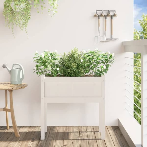 vidaXL Ulkokukkalaatikko jaloilla valkoinen 70x31x70 cm täysi mänty