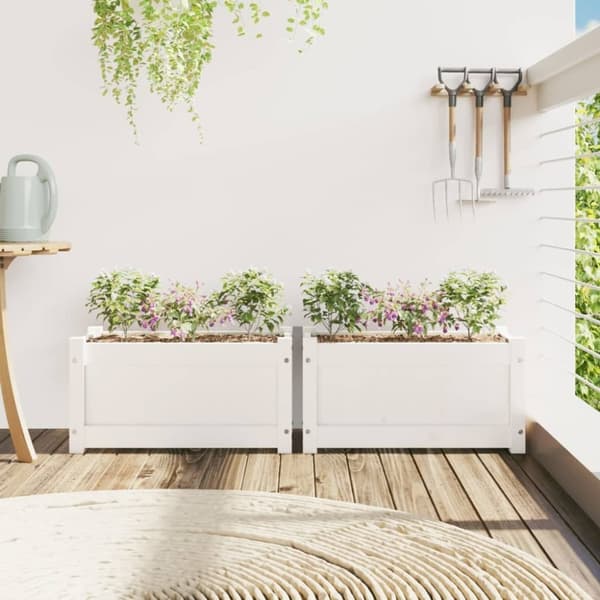 vidaXL plantekasser 2 stk. massivt fyrretræ hvid