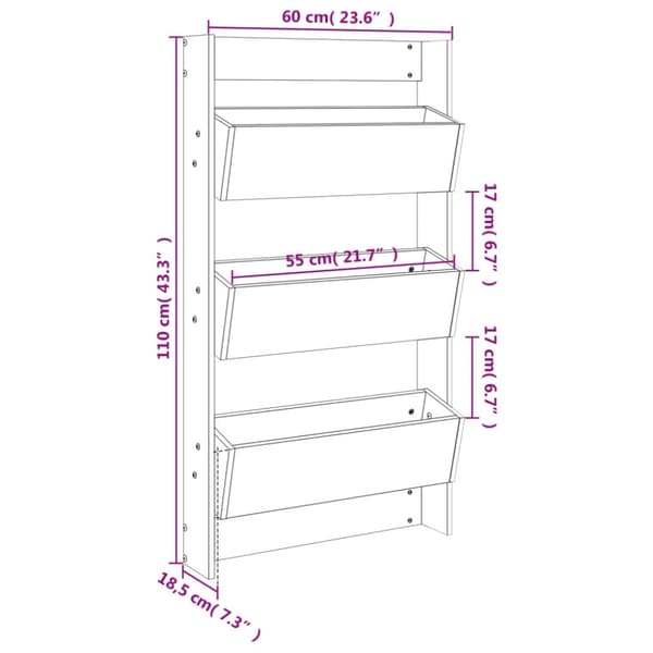 vidaXL plantevæg 60x18,5x110 cm 3 niveauer massivt fyrretræ sort