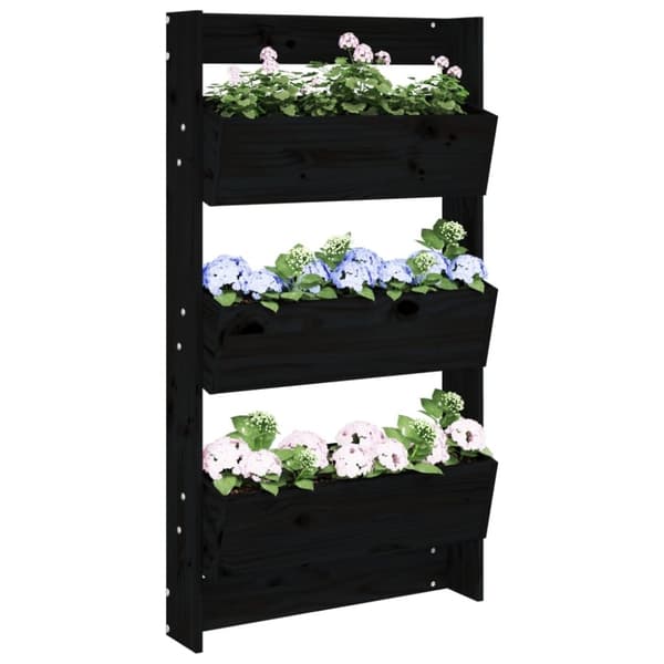 vidaXL plantevæg 60x18,5x110 cm 3 niveauer massivt fyrretræ sort