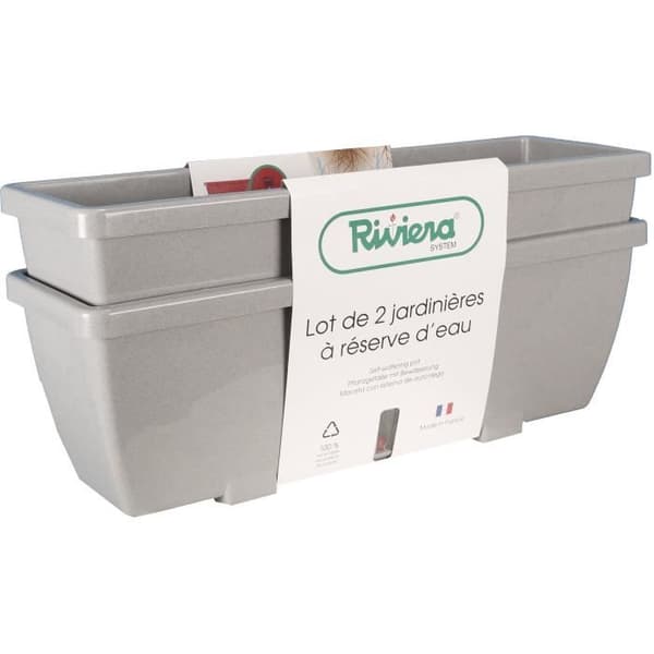 RIVIERA EVA blomlåda - Set med 2 planteringskärl - Plast - 57 cm - Sten