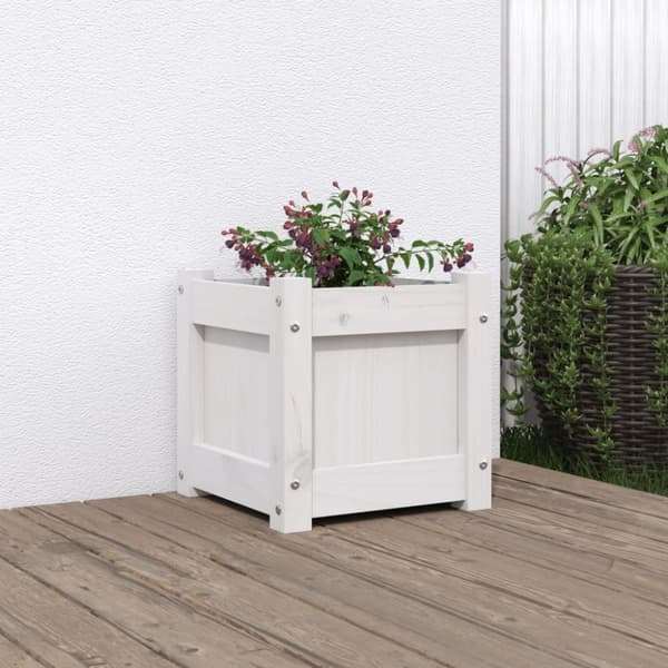 vidaXL Ulkokukkalaatikko valkoinen 31x31x31 cm täysi mänty