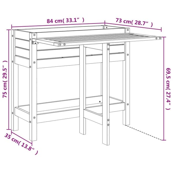 vidaXL Plantekasse med foldbar bordplate heltre furu