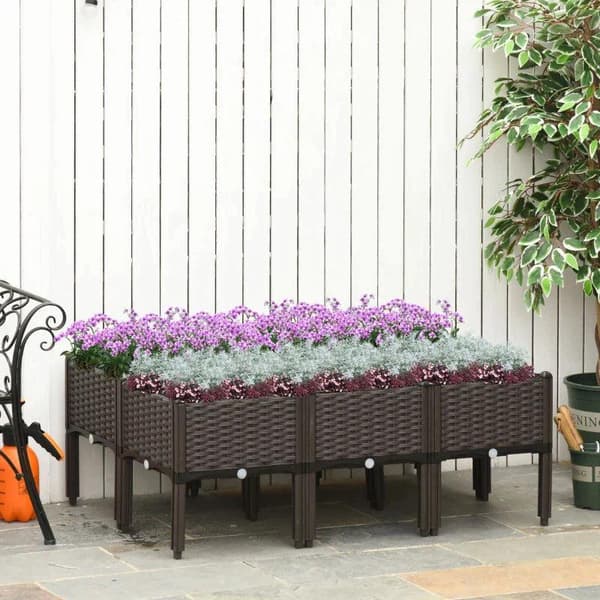 Rootz Upphöjd säng - Trädgårdssäng - Trädgårdsbäddskruka - Blomlåda - 6-delad plantering - Brun - 40 x 40 x 44 cm