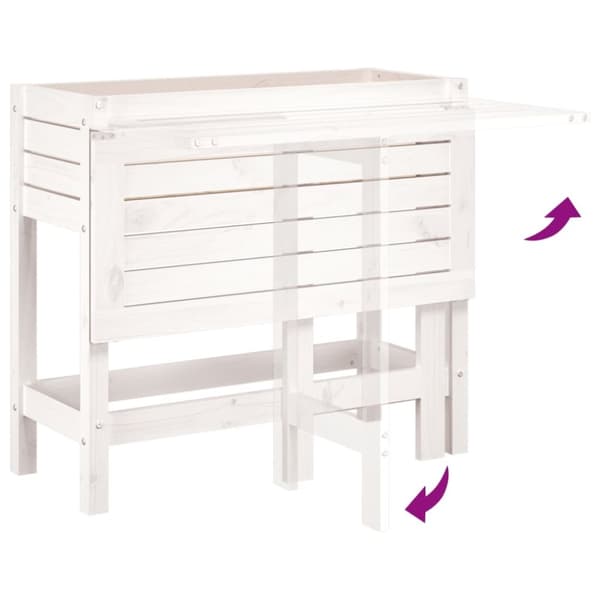 vidaXL Plantekasse med foldbar bordplate hvit heltre furu