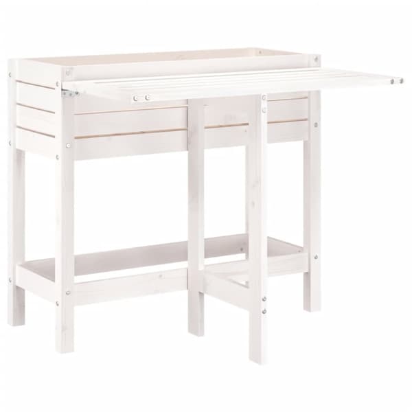 vidaXL Plantekasse med foldbar bordplate hvit heltre furu