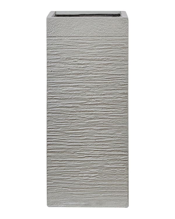 Blomsterpotte Lysegrå Fiberleire 26 x 26 x 60 cm Dreneringshull Firkantet form Innendørs Utendørs Hage Tilbehør Moderne Krukke