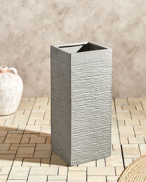 Urtepotte brun-grå 26 x 60 x 26 cm ler glasfiber firkantede drænhuller UV-resistent