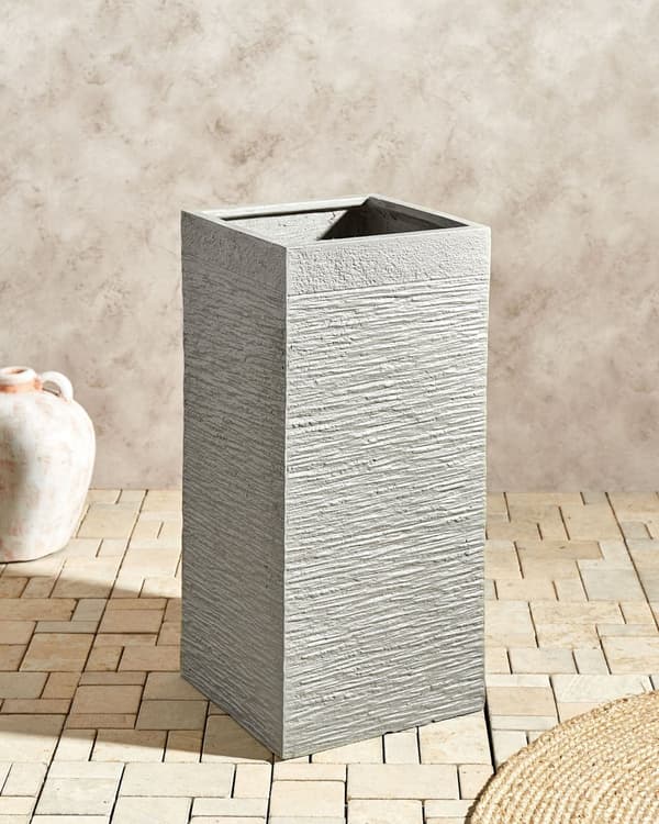 Urtepotte lysegrå 33 x 70 x 33 cm ler glasfiber firkantede drænhuller UV-resistent