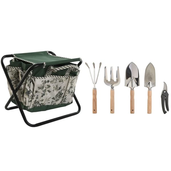 Kit med verktygssats för trädgårdsarbete Home ESPRIT Vit Grön Polyester Aluminium 7 Delar